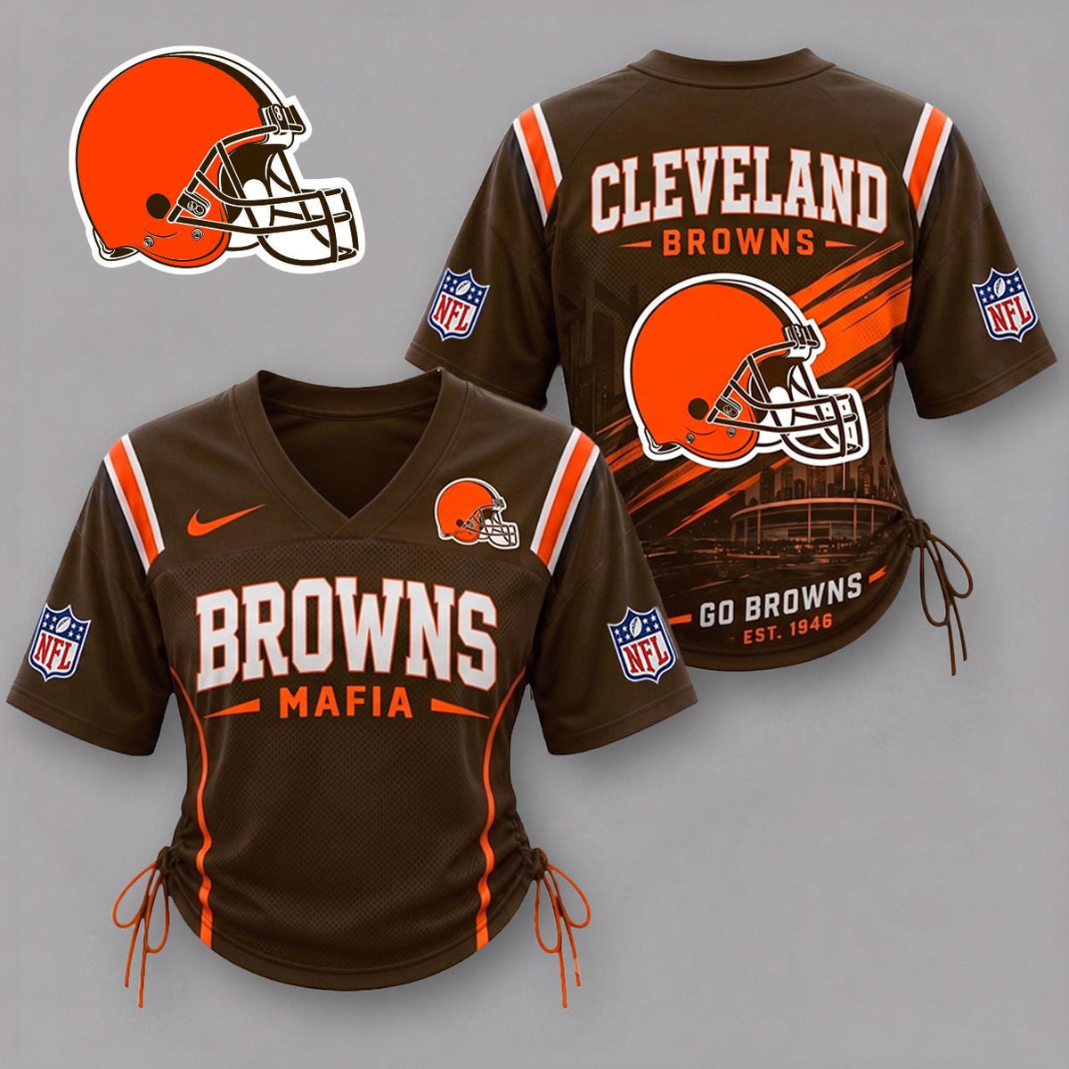 CLE Premium NFL Game Day Women Lace-Up Jersey Shirt