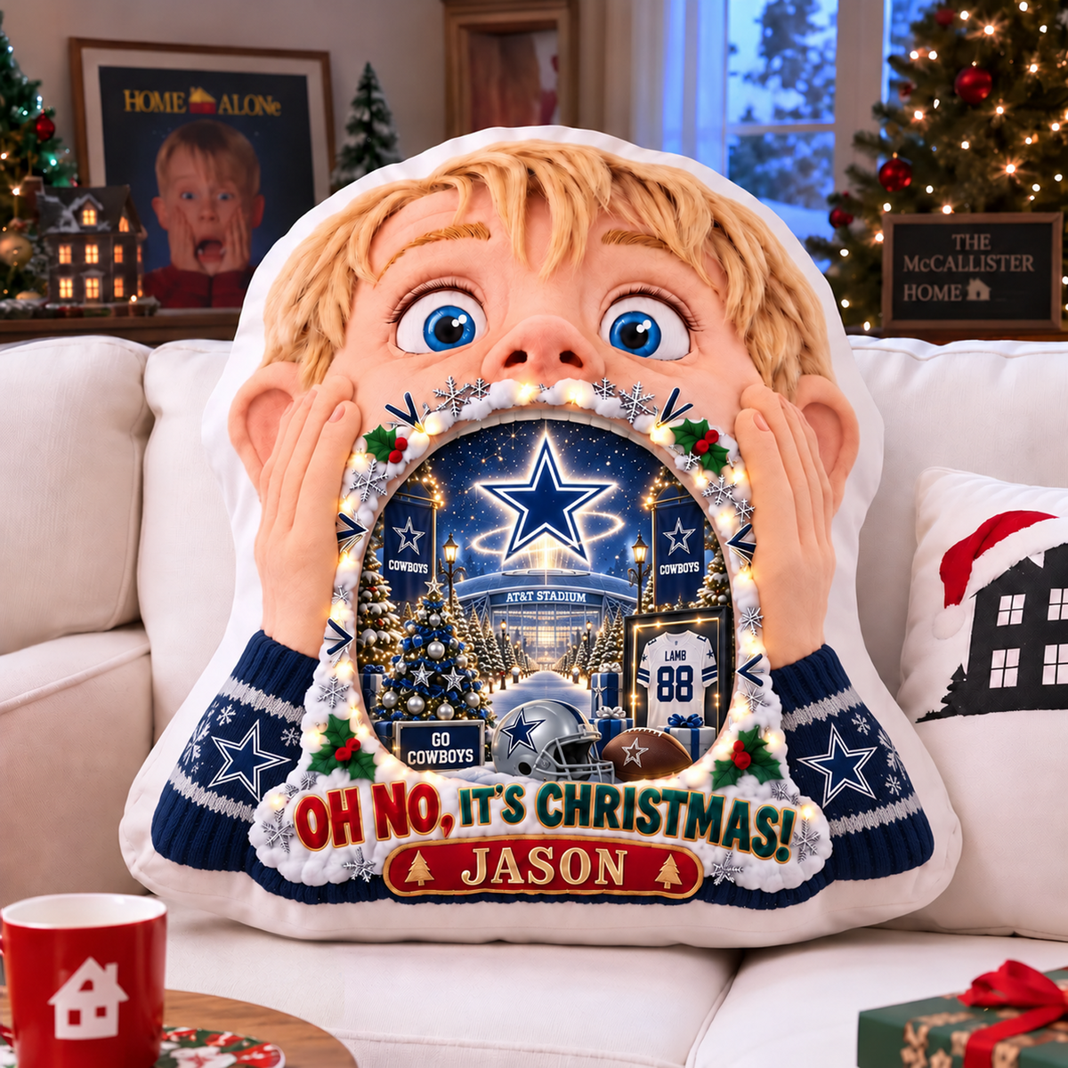 DAL NFL x Home Alone Christmas Personalized Custom Shape Pillow