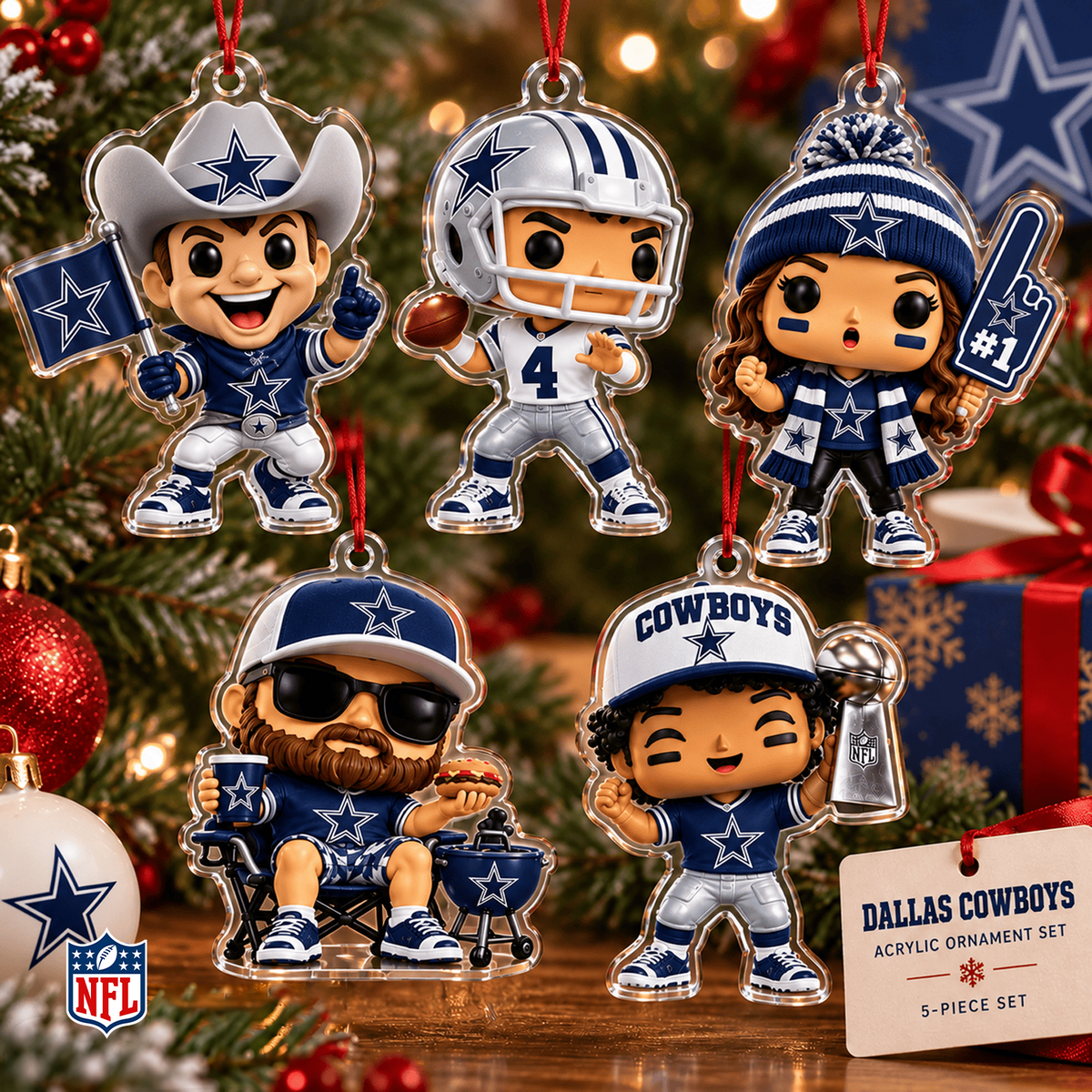 DAL x NFL Christmas KICKOFF Personalized Set 5 Acrylic Ornament