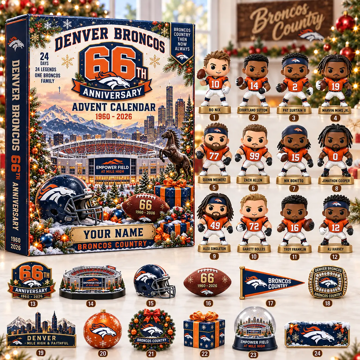 DEN x NFL Christmas 2026 Anniversary Advent Calendar Box Custom Any Name Gifts