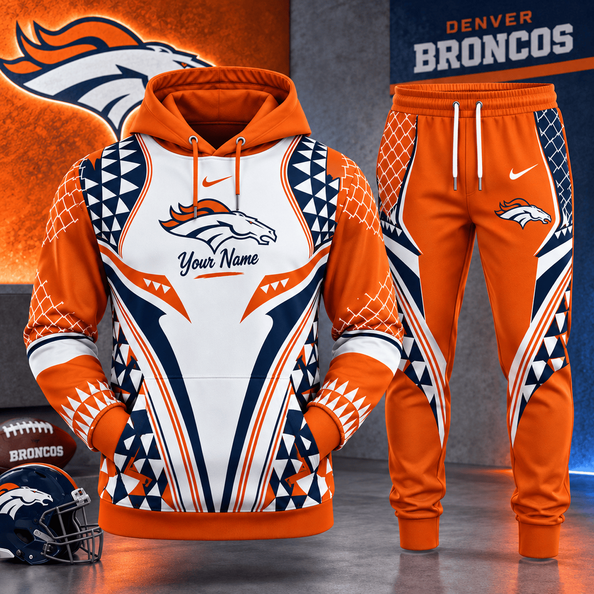 DEN x NFL Premium Football Graphic Hoodie & Jogger Set Fan Game Day Sportswear Outfit