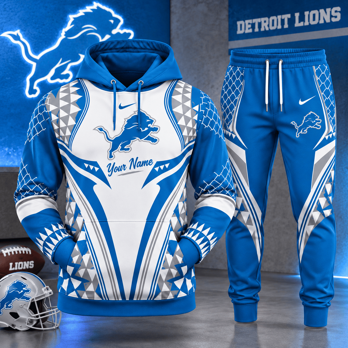 DET x NFL Premium Football Graphic Hoodie & Jogger Set Fan Game Day Sportswear Outfit