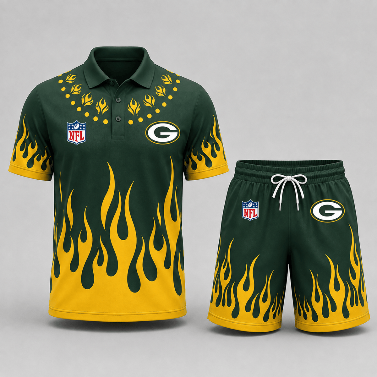 GB Premium NFL Flame Performance Polo Shirt & Shorts Set