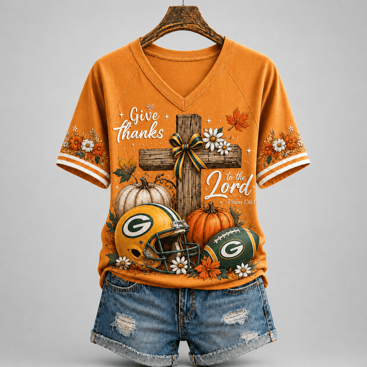 GBP Premium NFL Thanksgiving Faith And Football V-Neck Shirt