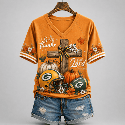 GBP Premium NFL Thanksgiving Faith And Football V-Neck Shirt