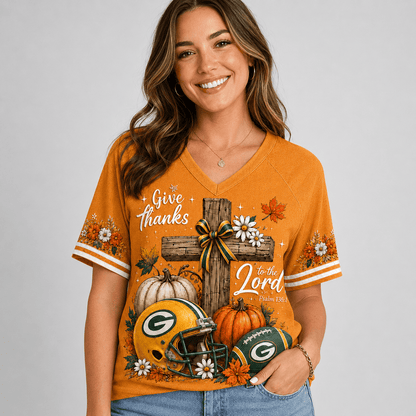 GBP Premium NFL Thanksgiving Faith And Football V-Neck Shirt