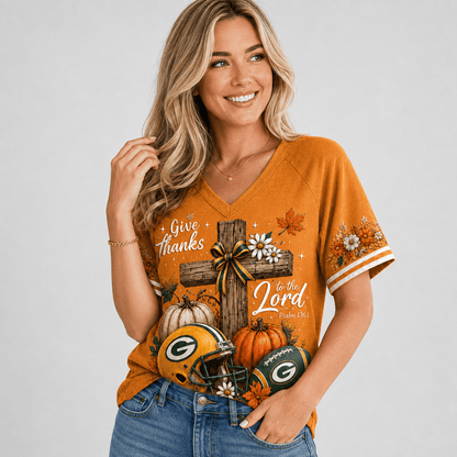 GBP Premium NFL Thanksgiving Faith And Football V-Neck Shirt