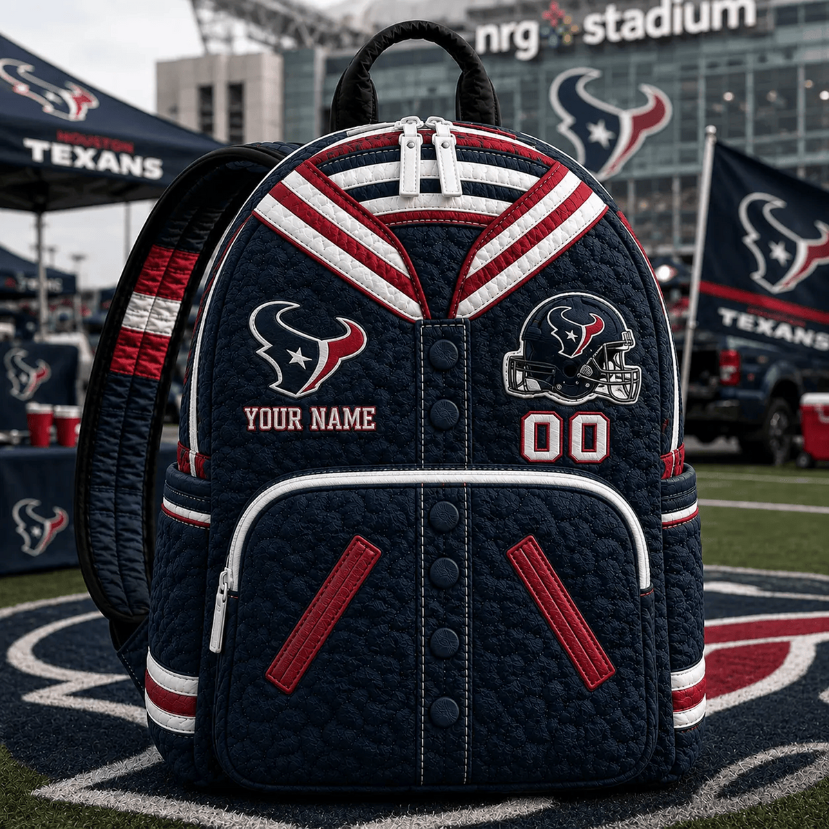 HOU x NFL Premium Varsity Quilted Backpack Personalized Gift For Fan - Limited Edition