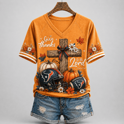 HT Premium NFL Thanksgiving Faith And Football V-Neck Shirt