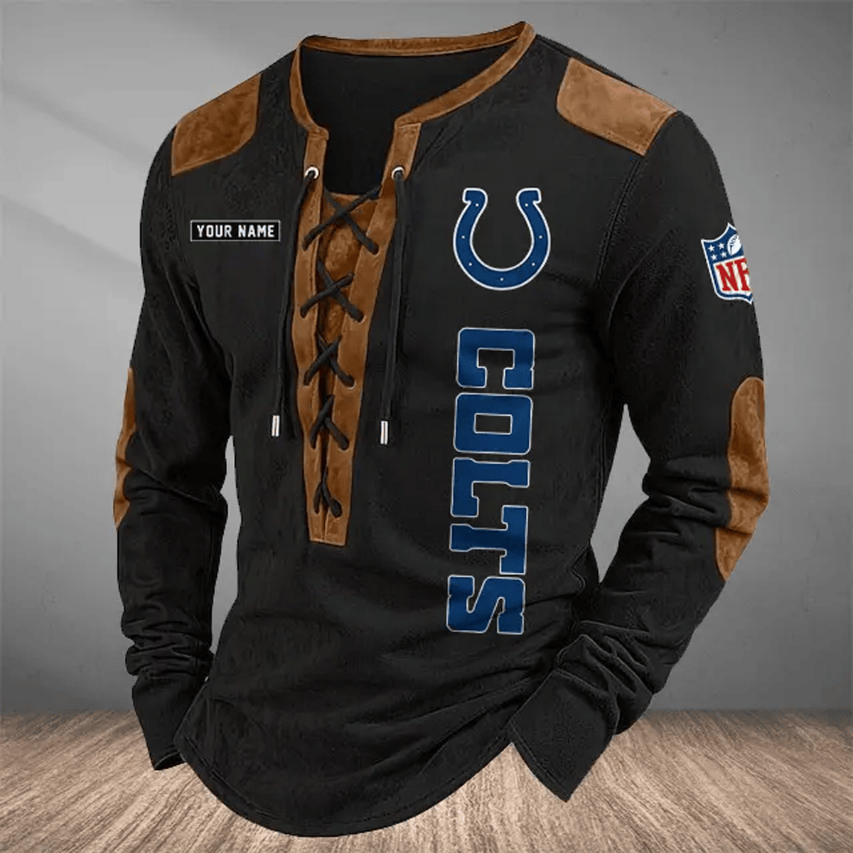 IND x NFL Custom Name Vintage Henley Long Sleeve Shirt