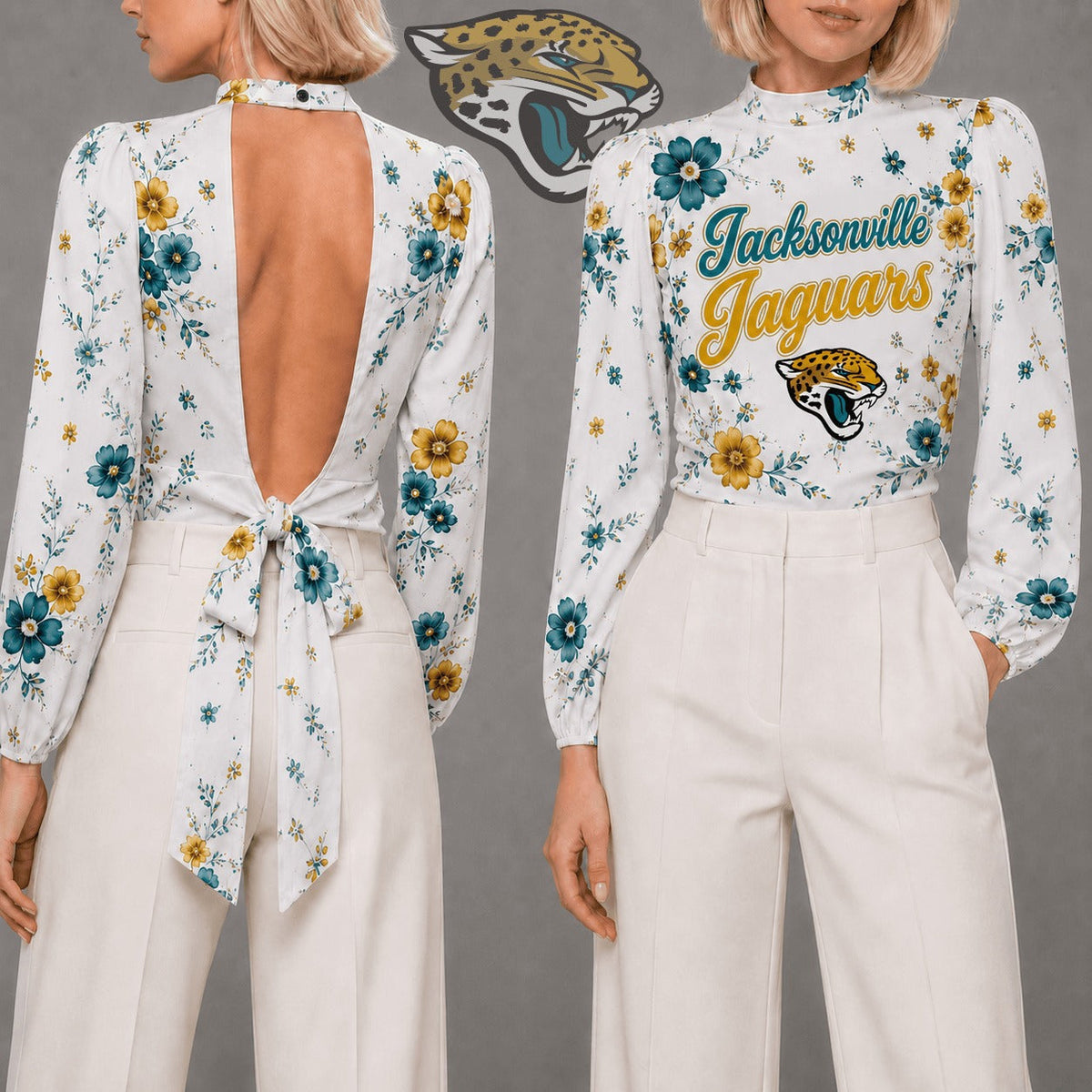 JJ Premium NFL Floral Backless Long Sleeve Shirt