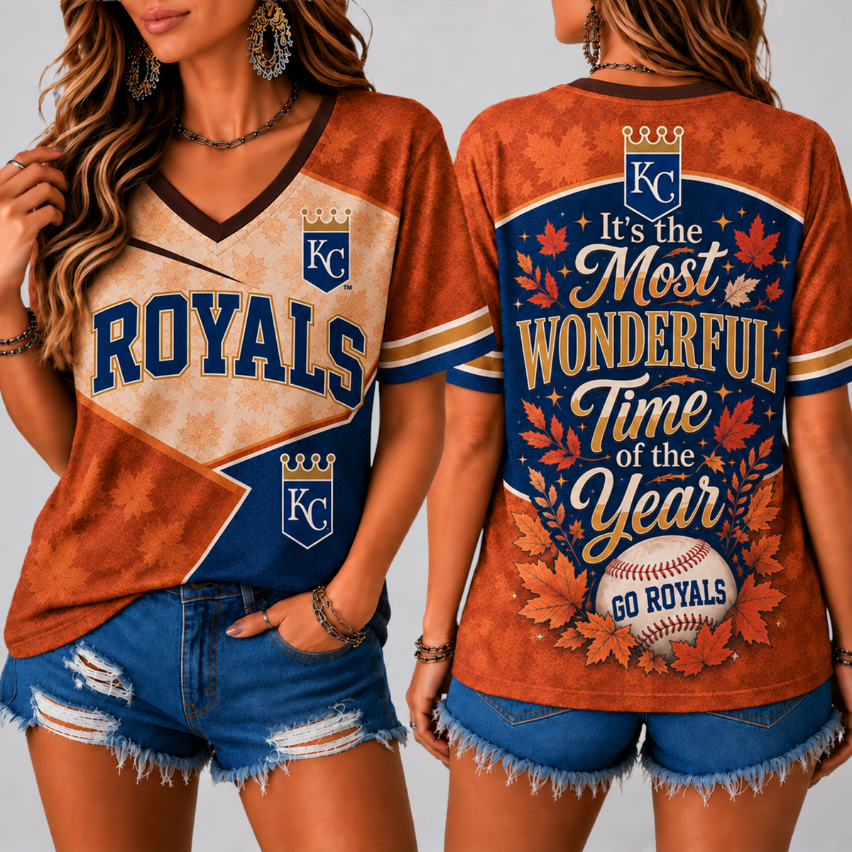 KCR Premium MLB Fall Game Day V-Neck Shirt