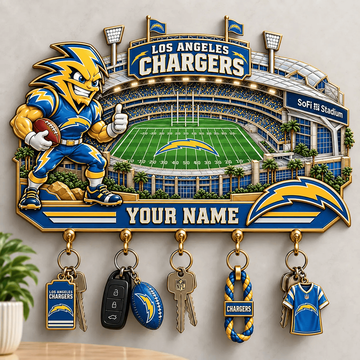 LAC x NFL New Style Wall Key Holder All Size Custom Name Gifts