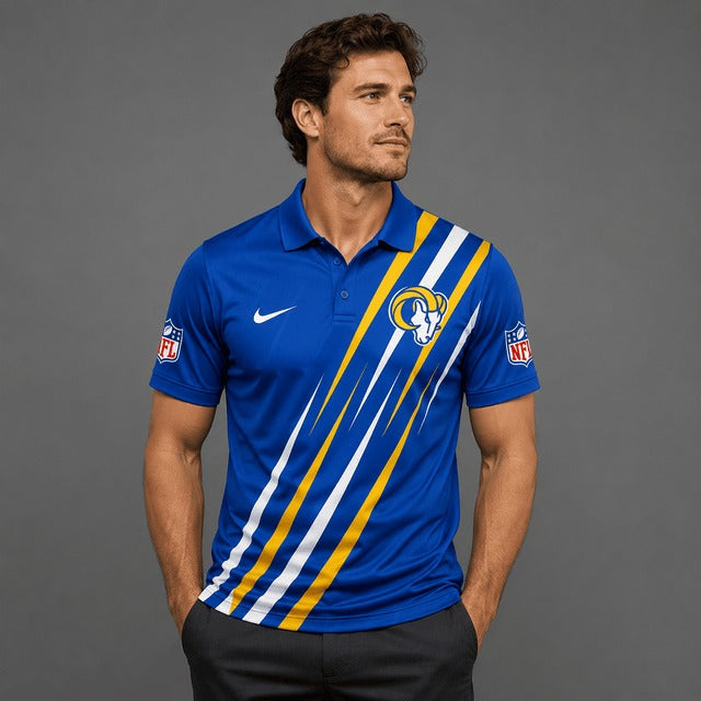 LAR Premium NFL Premium Athletic Stripe Polo Shirt