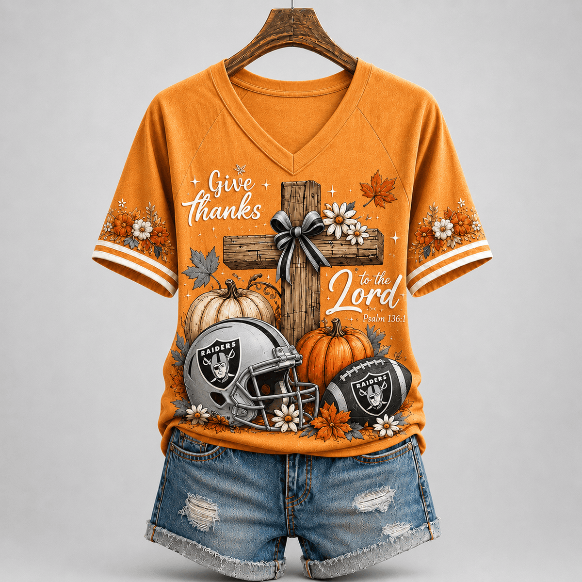 LVR Premium NFL Thanksgiving Faith And Football V-Neck Shirt