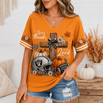LVR Premium NFL Thanksgiving Faith And Football V-Neck Shirt