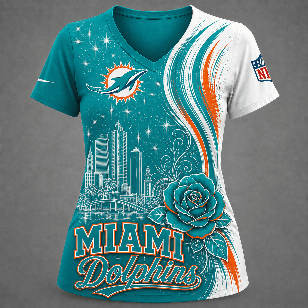MD Premium NFL Floral Skyline V-neck