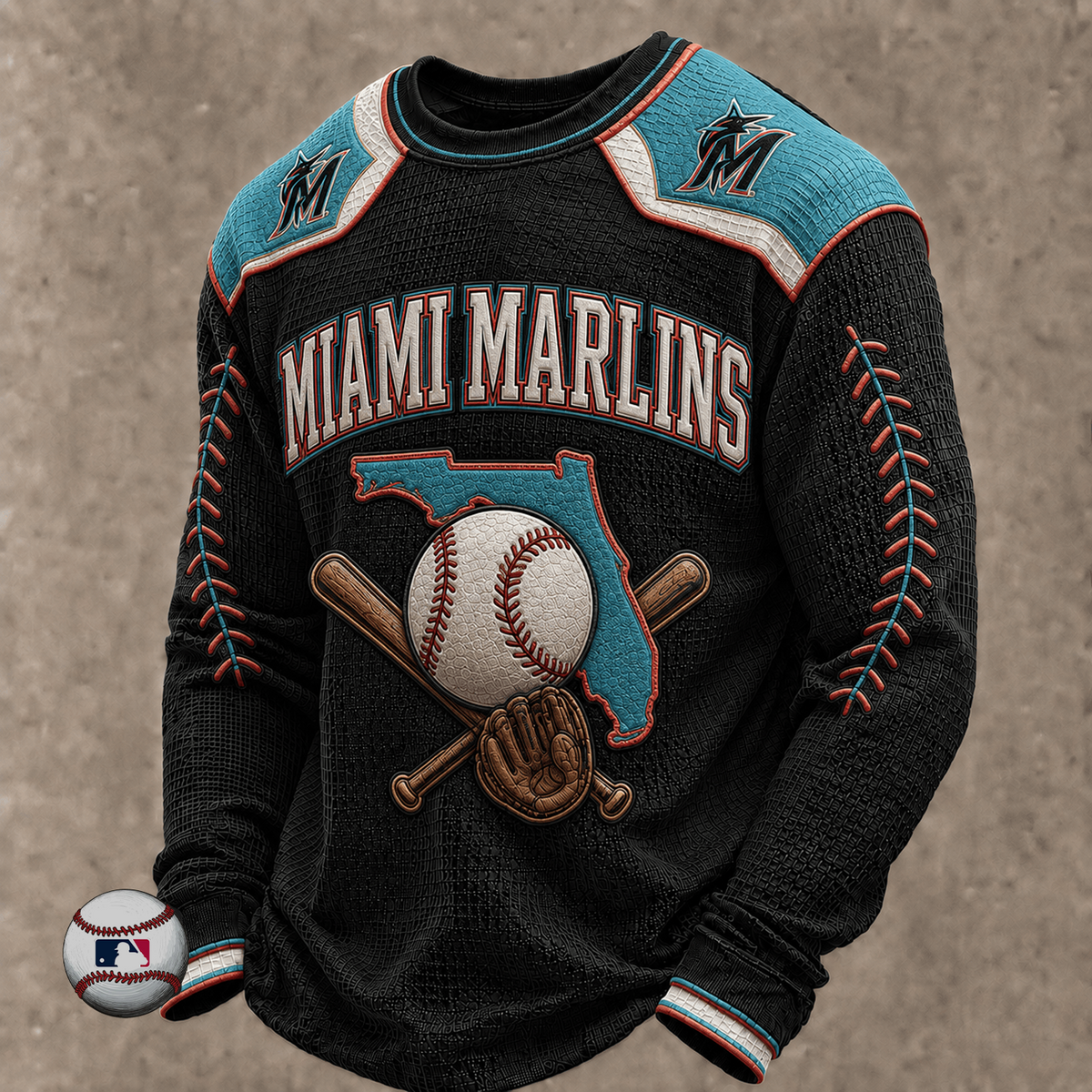 MIA x MLB Baseball Team Embroidered Crewneck Sweatshirt