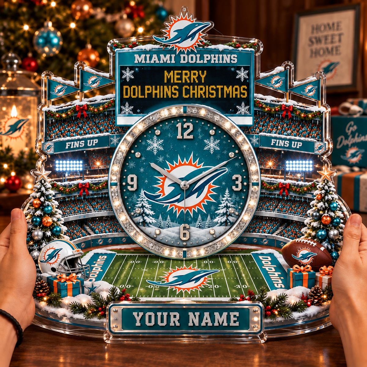 MIA x NFL Christmas KICKOFF Personalized Acrylic Hanging Wall Clock – Premium Limited Edition Gift for Men, Women & Football Fans