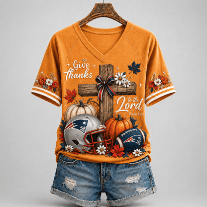 NEP Premium NFL Thanksgiving Faith And Football V-Neck Shirt
