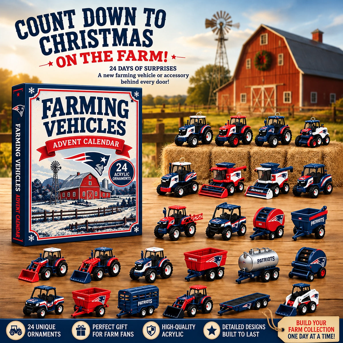 NEP x NFL Personalized 24 Days Of Farming Vehicles Advent Calendar Blink Box