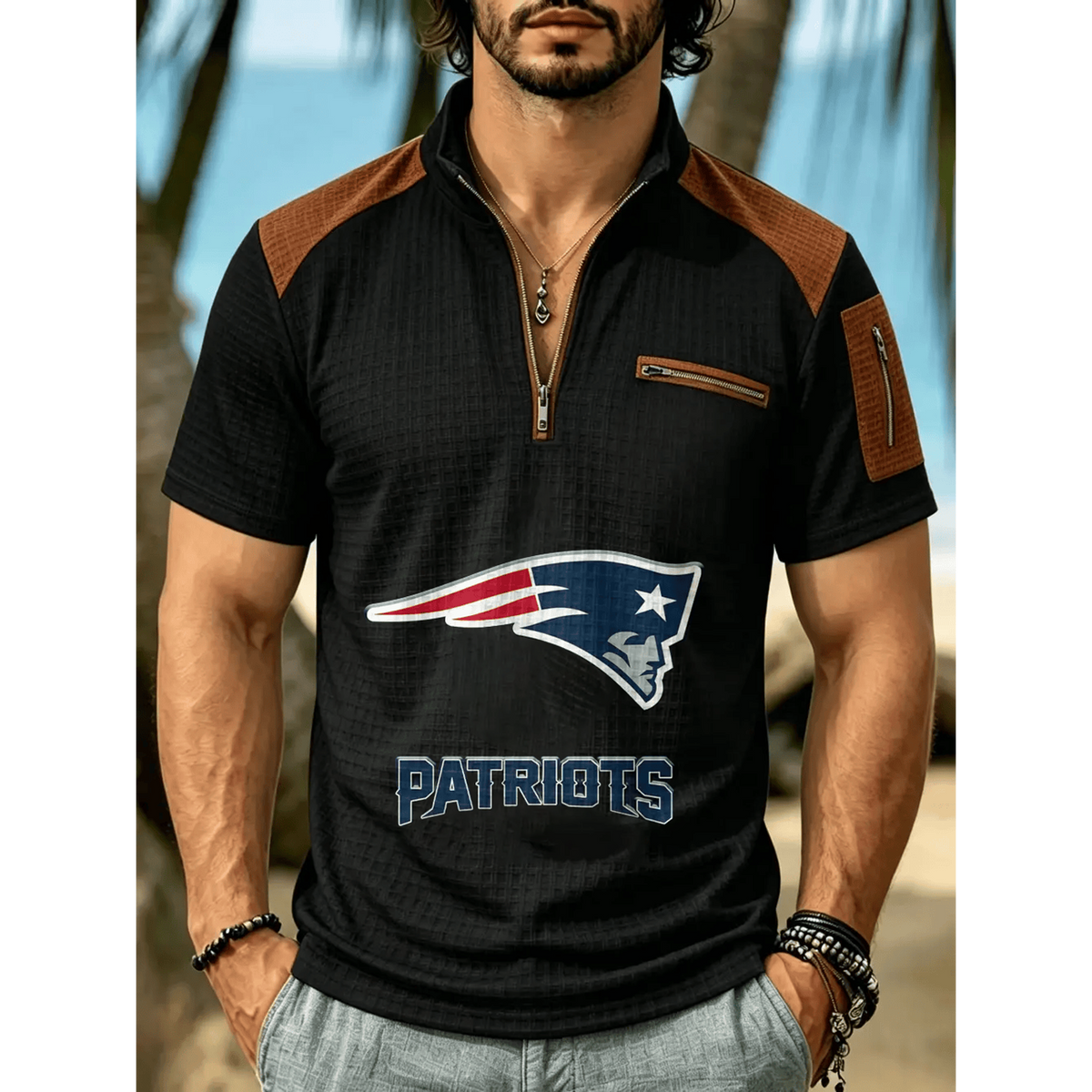 NFL x NEP Men's Quarter Zip Waffle Knit Polo Shirt