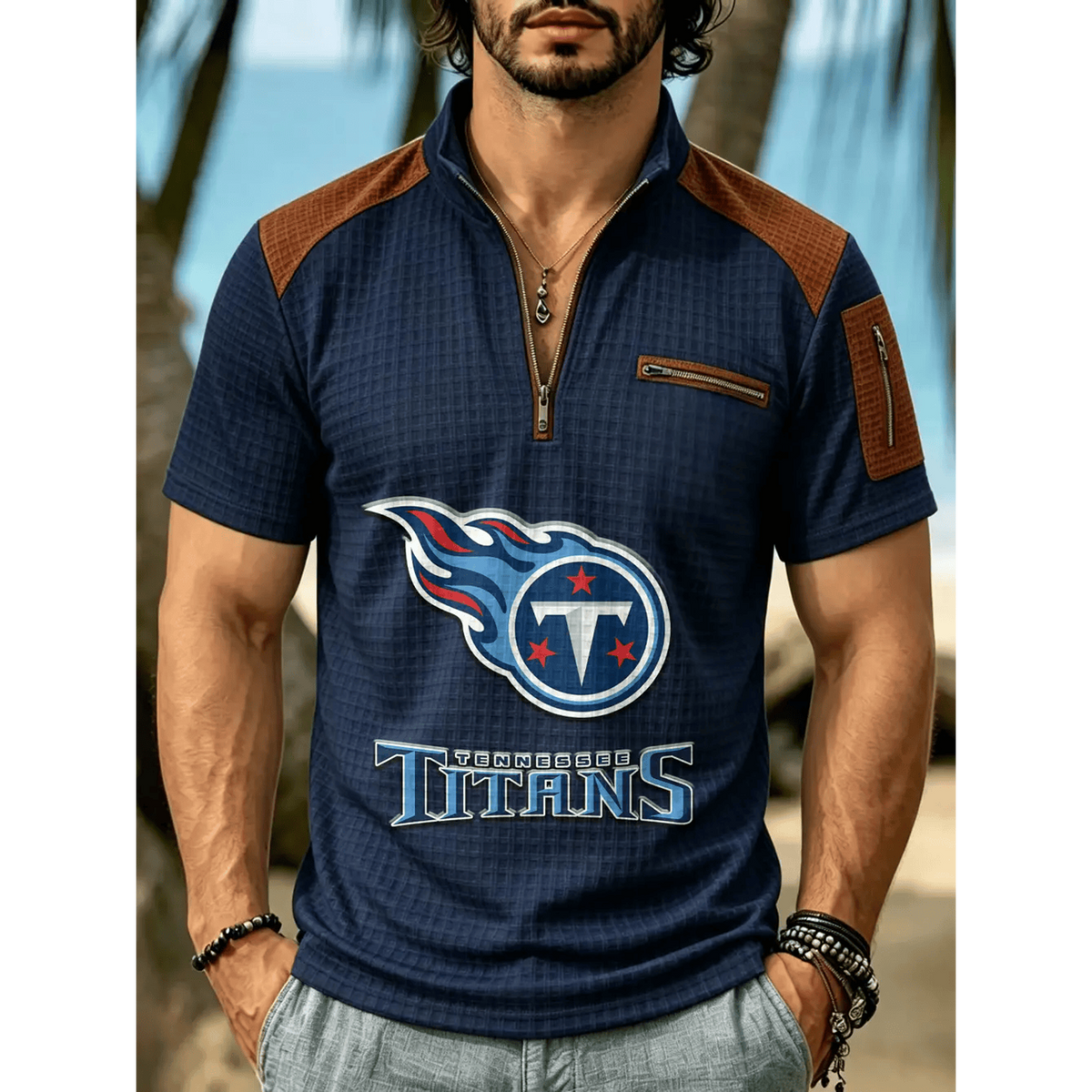 NFL x TEN Men's Quarter Zip Waffle Knit Polo Shirt
