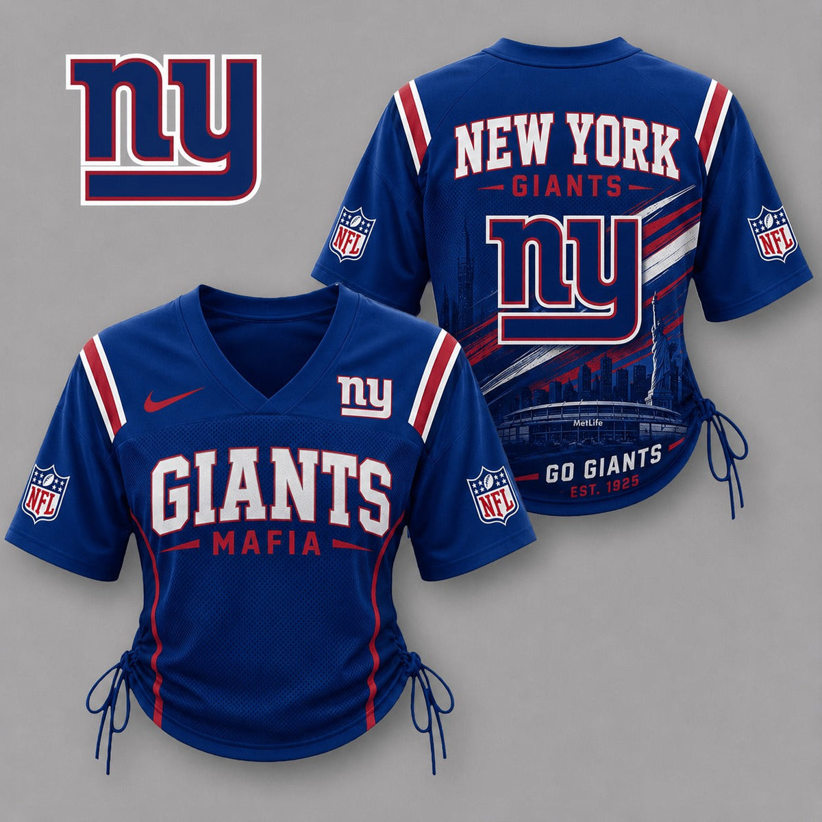 NYG Premium NFL Game Day Women Lace-Up Jersey Shirt