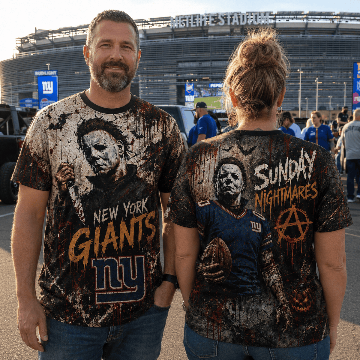 NYG Premium NFL Michael Myers Sunday Nightmares 3D T-Shirt For Horror Football Fans
