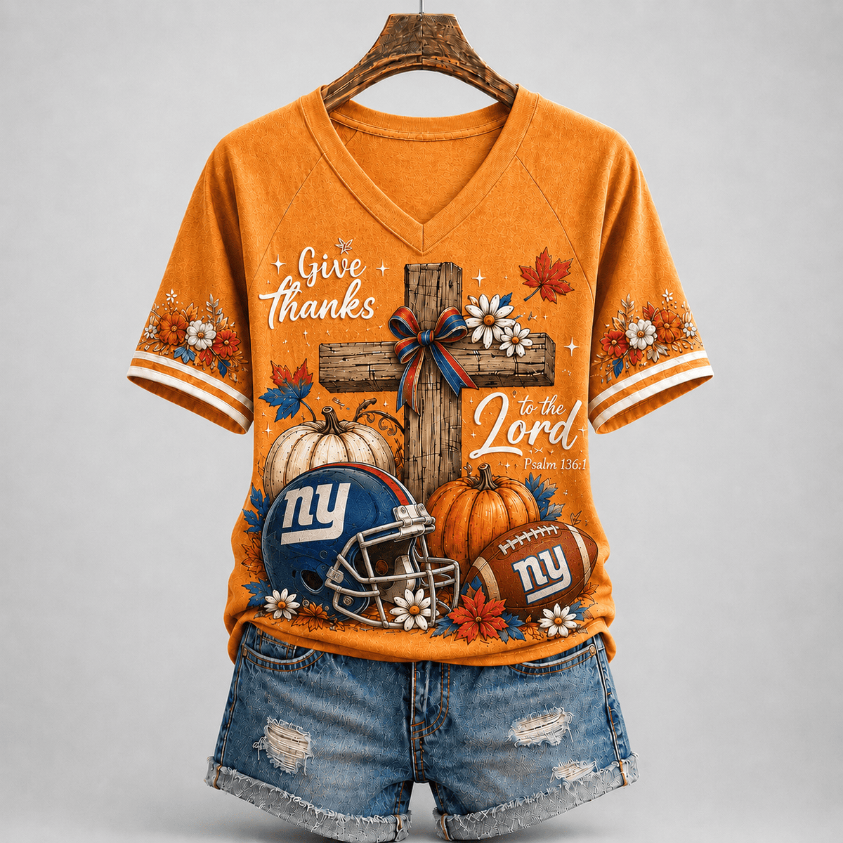 NYG Premium NFL Thanksgiving Faith And Football V-Neck Shirt