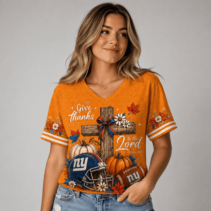 NYG Premium NFL Thanksgiving Faith And Football V-Neck Shirt