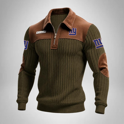 NYG x NFL Men‘s Suede Zip-up Polo Shirt