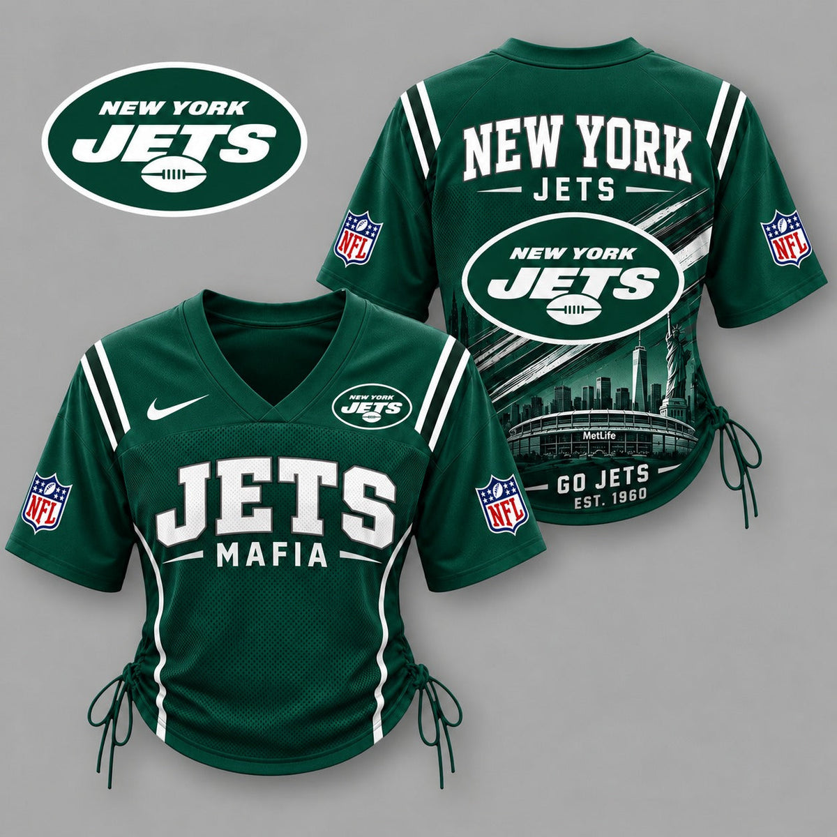 NYJ Premium NFL Game Day Women Lace-Up Jersey Shirt