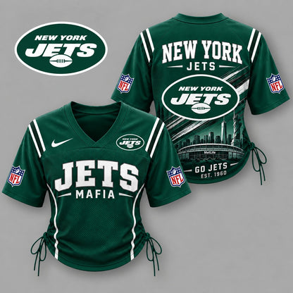 NYJ Premium NFL Game Day Women Lace-Up Jersey Shirt