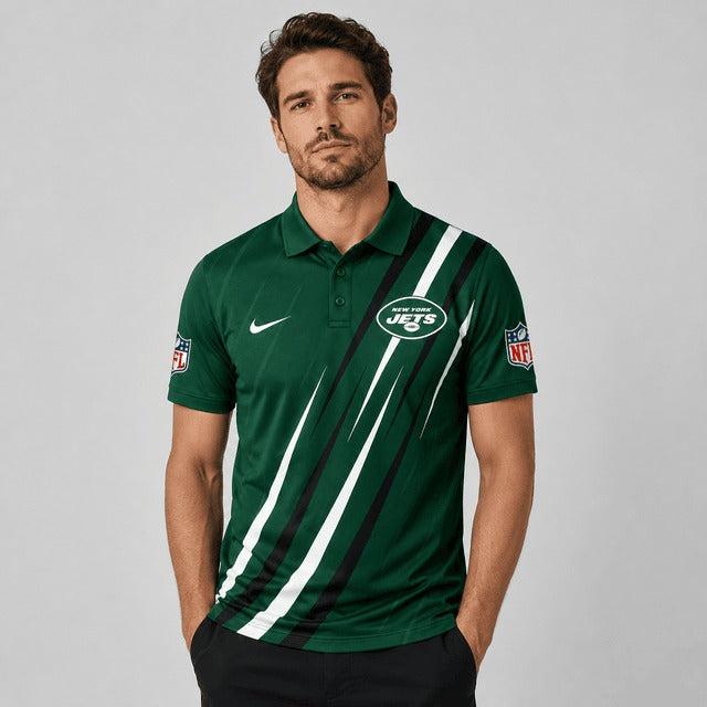 NYJ Premium NFL Premium Athletic Stripe Polo Shirt