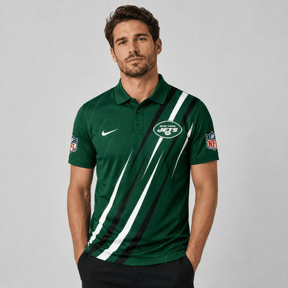 NYJ Premium NFL Premium Athletic Stripe Polo Shirt