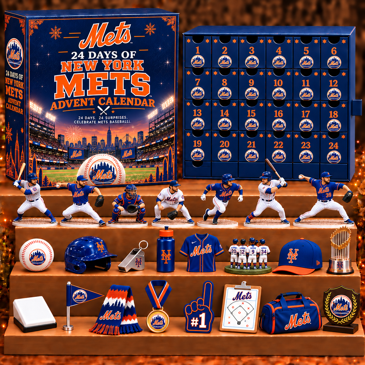 NYM x MLB Personalized 24 Days Of Baseball Advent Calendar Blink Box