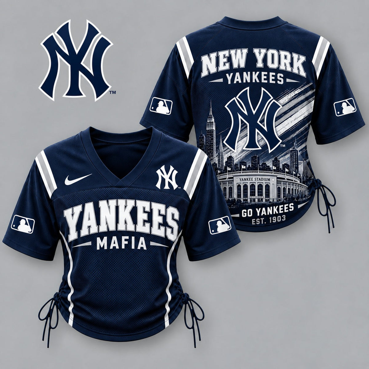 NYY Premium MLB Game Day Women Lace-Up Jersey Shirt