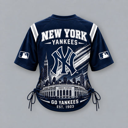 NYY Premium MLB Game Day Women Lace-Up Jersey Shirt