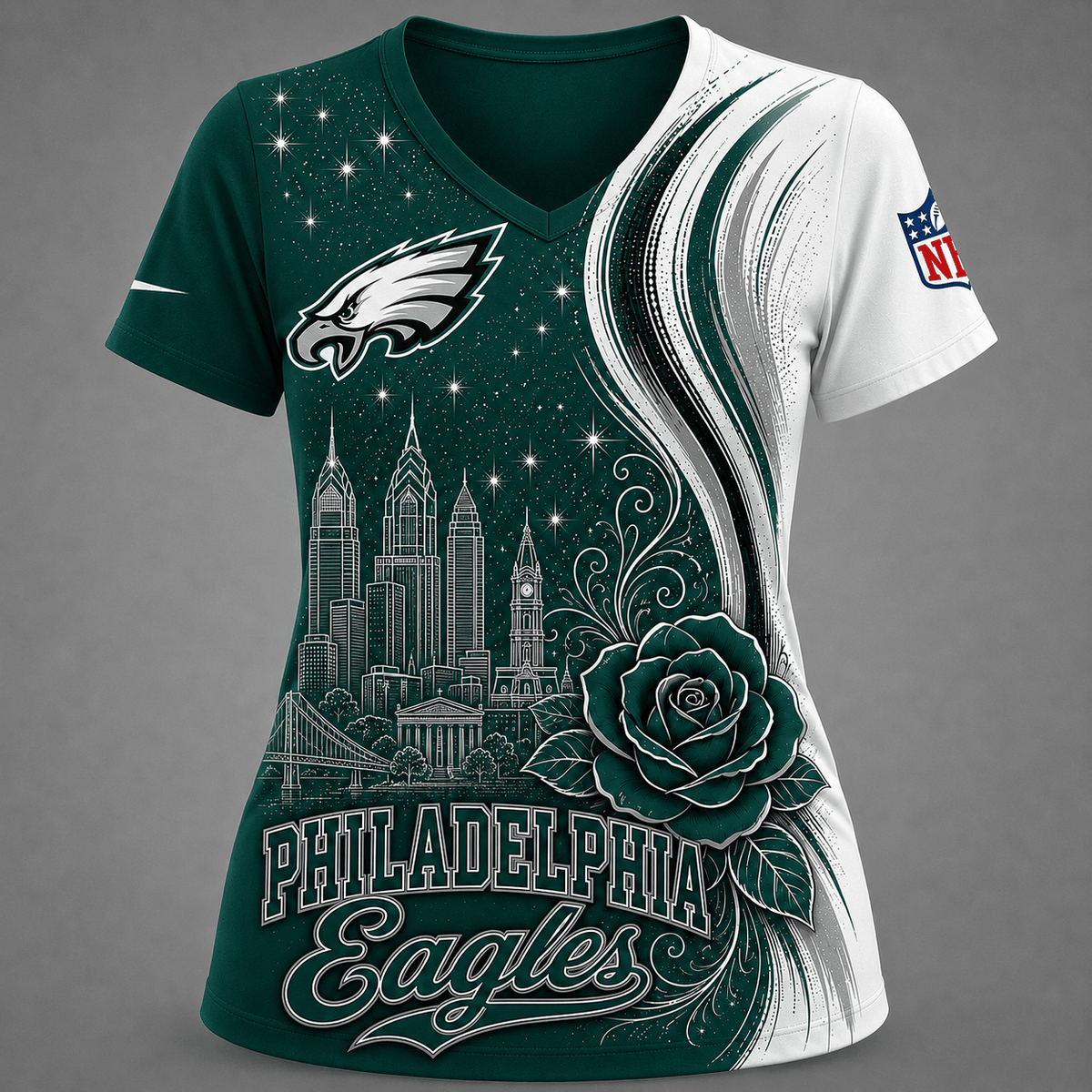 PE Premium NFL Floral Skyline V-neck