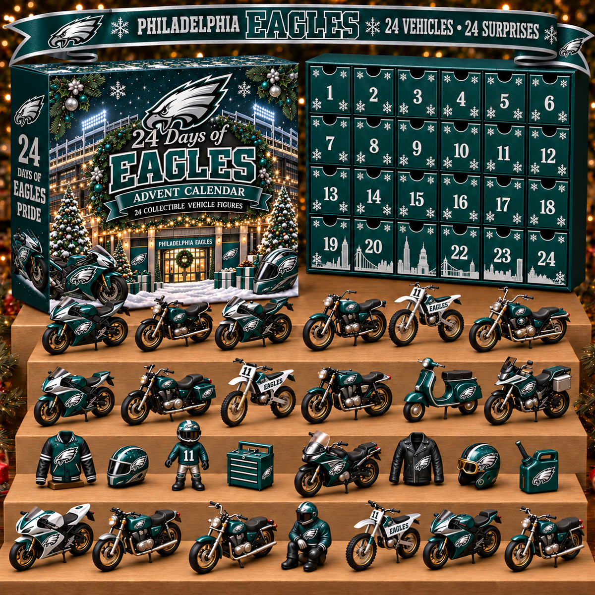 PE x NFL Personalized 24 Days Of Motorcycles Advent Calendar Blink Box