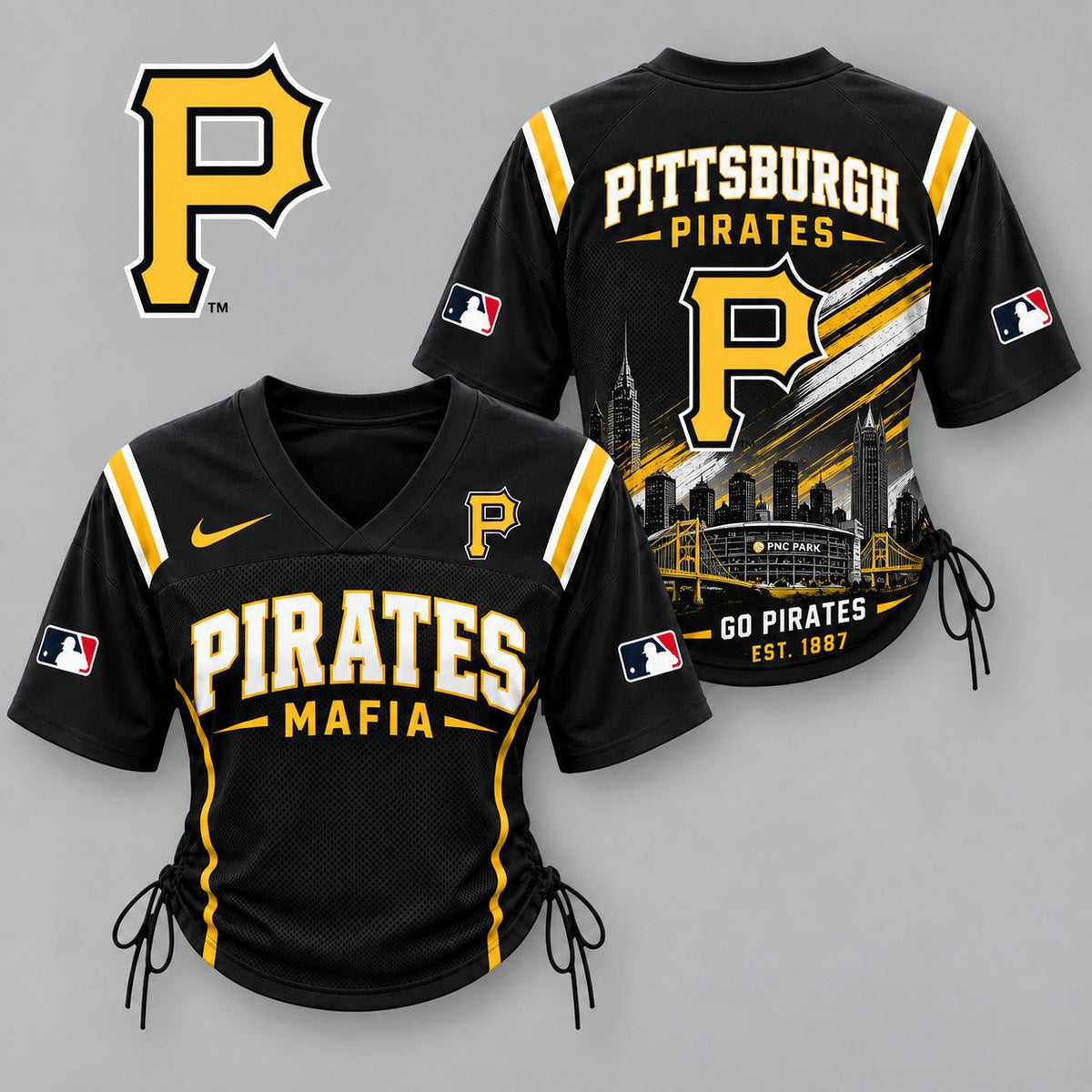 PIT Premium MLB Game Day Women Lace-Up Jersey Shirt