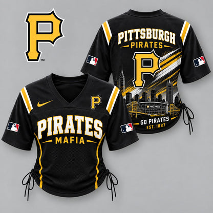 PIT Premium MLB Game Day Women Lace-Up Jersey Shirt