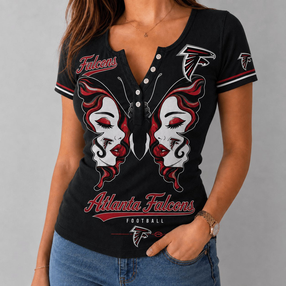 PREMIUM NFL X ATL EXCLUSIVE Butterfly Wings Button V-Neck Shirt Limited Edition