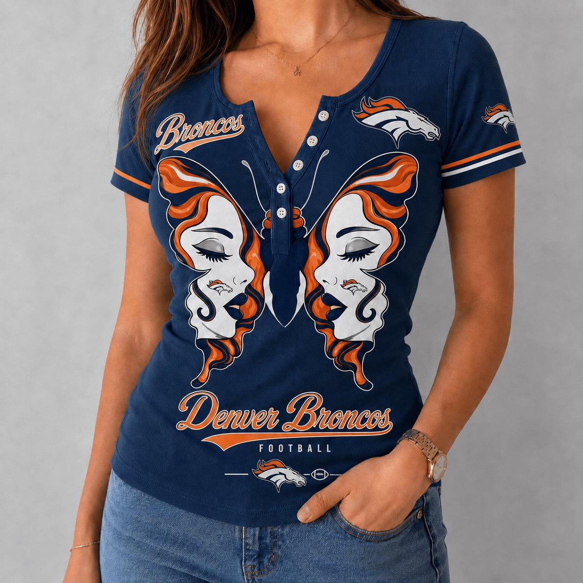PREMIUM NFL X DEN EXCLUSIVE Butterfly Wings Button V-Neck Shirt Limited Edition