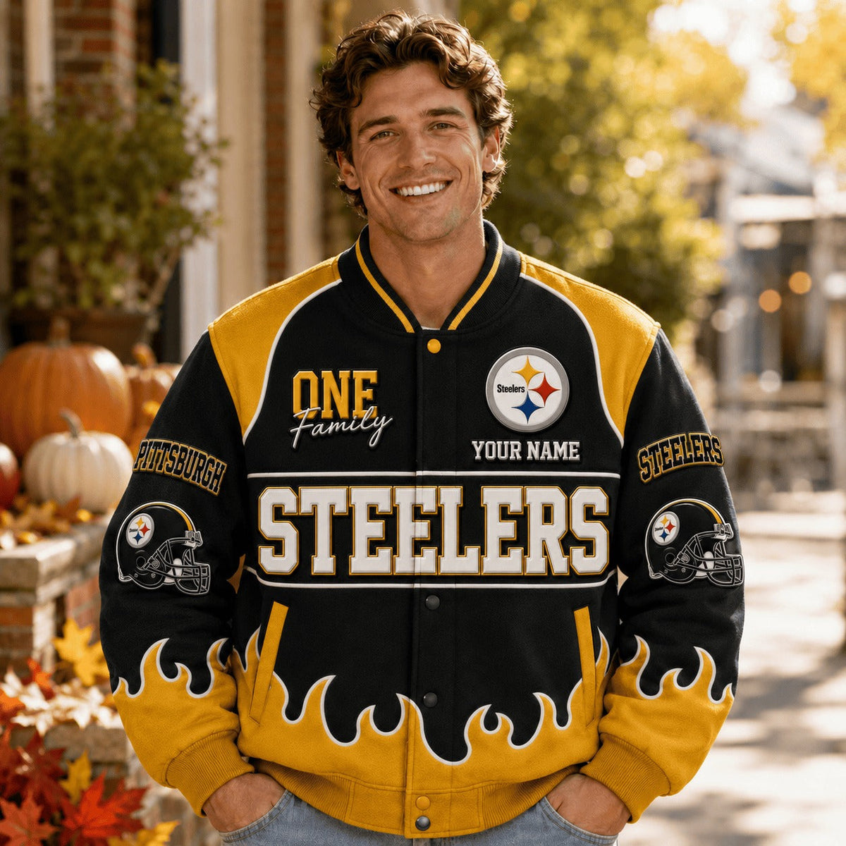 PS NFL Team Baseball Jacket Custom Any Name Gift For Fan