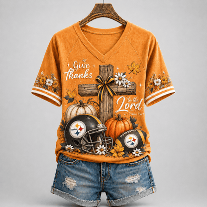 PS Premium NFL Thanksgiving Faith And Football V-Neck Shirt