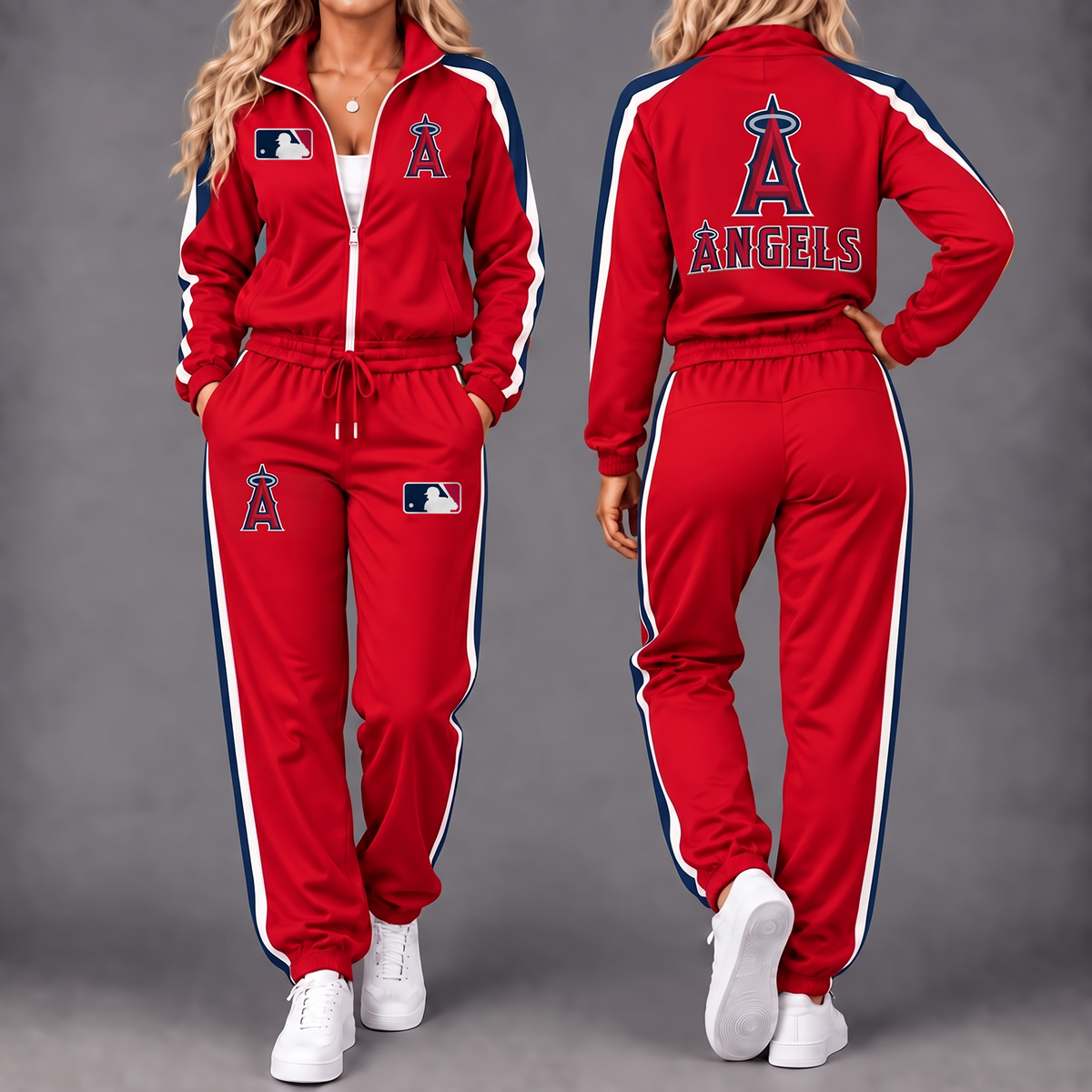 Premium MLB x LAA Game Day Waterproof Windbreaker Zip-Up Tracksuit Set