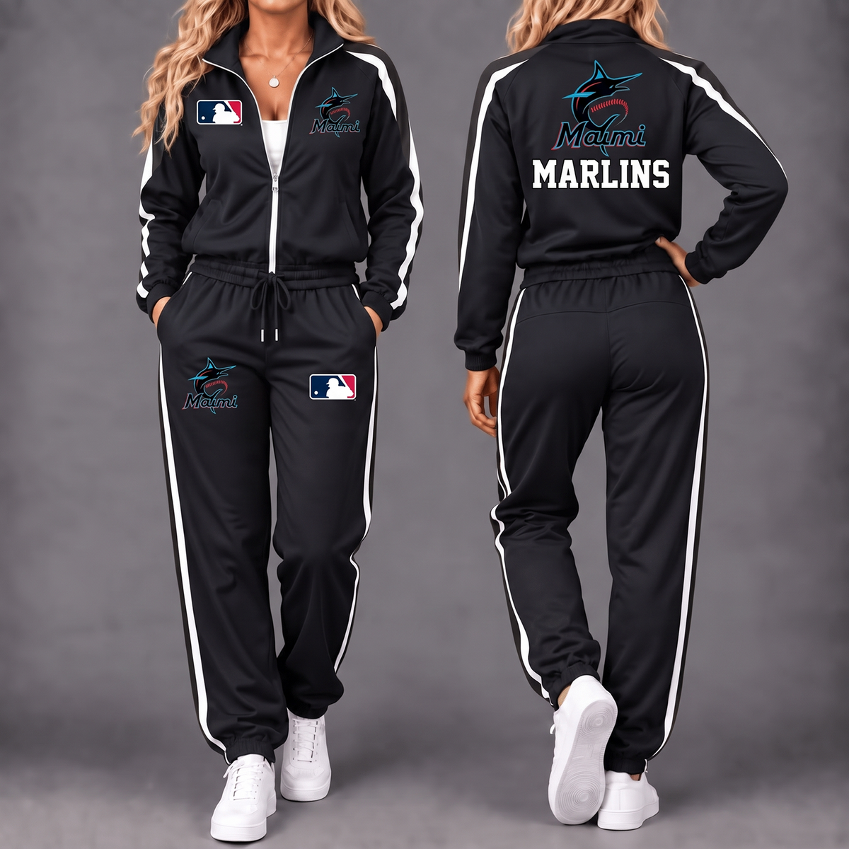 Premium MLB x MIA Game Day Waterproof Windbreaker Zip-Up Tracksuit Set