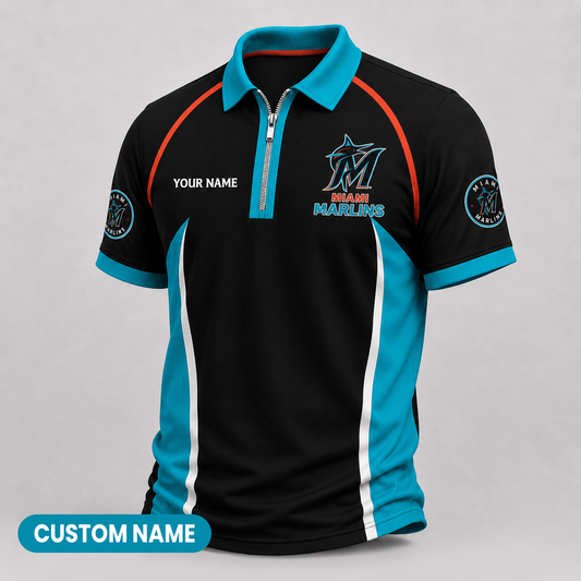 Premium MLB x MIA Performance Zipper Polo Shirt